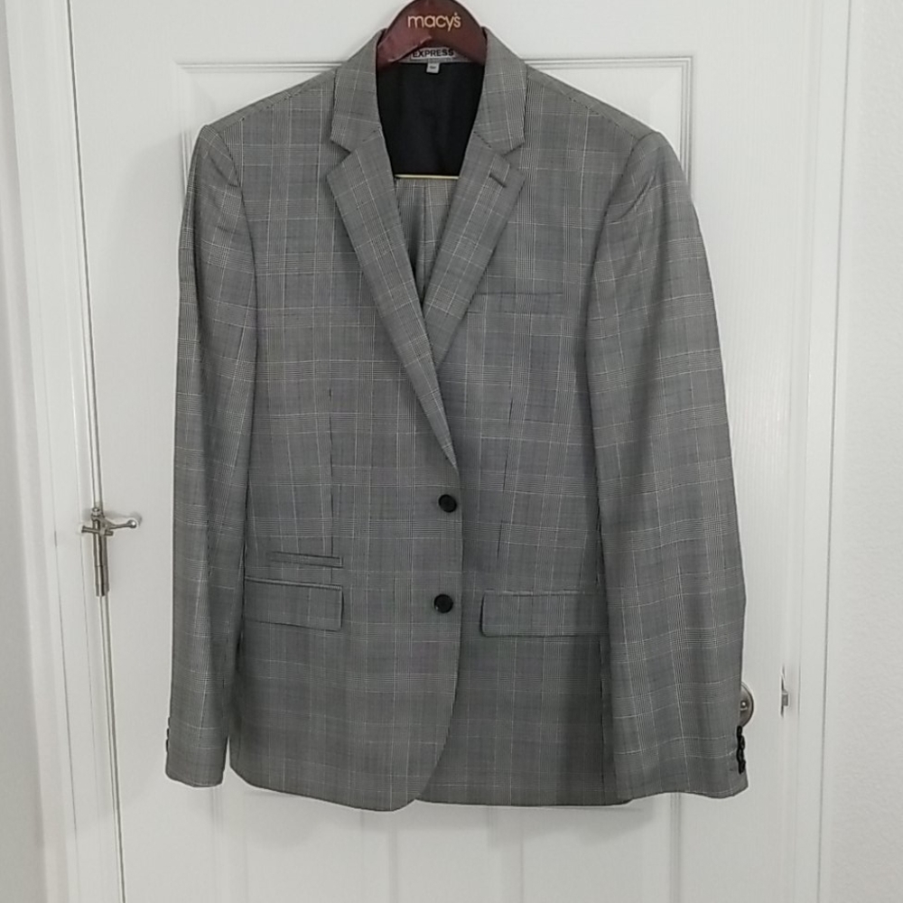Men's Express Gray Plaid Wool Suit
